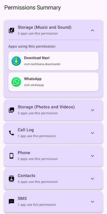 Screenshot of Permissions Summary