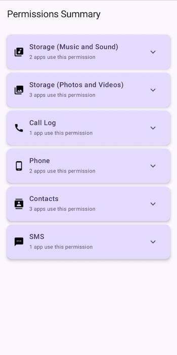 Screenshot of Permissions Summary