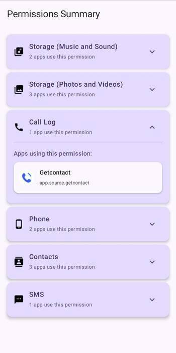 Screenshot of Permissions Summary