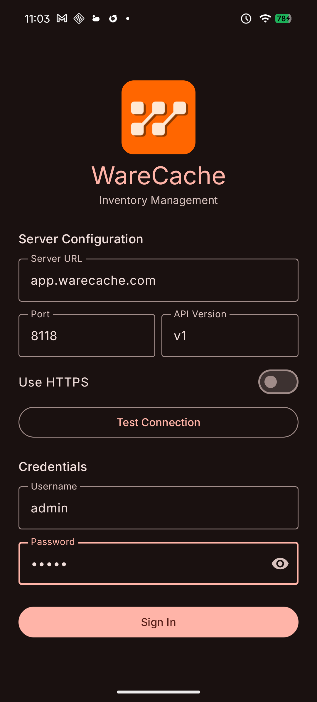 Screenshot of warecache