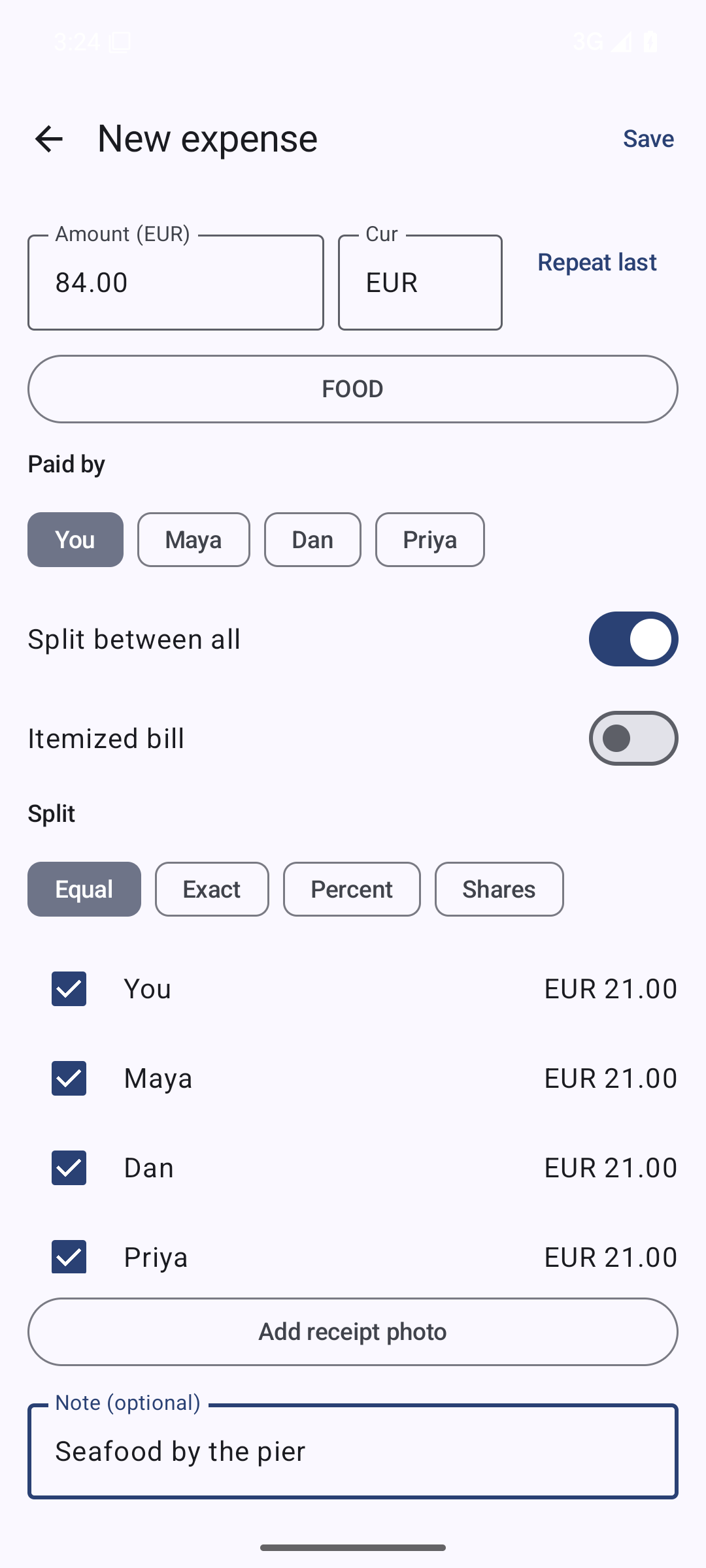 Screenshot of SplitSmart