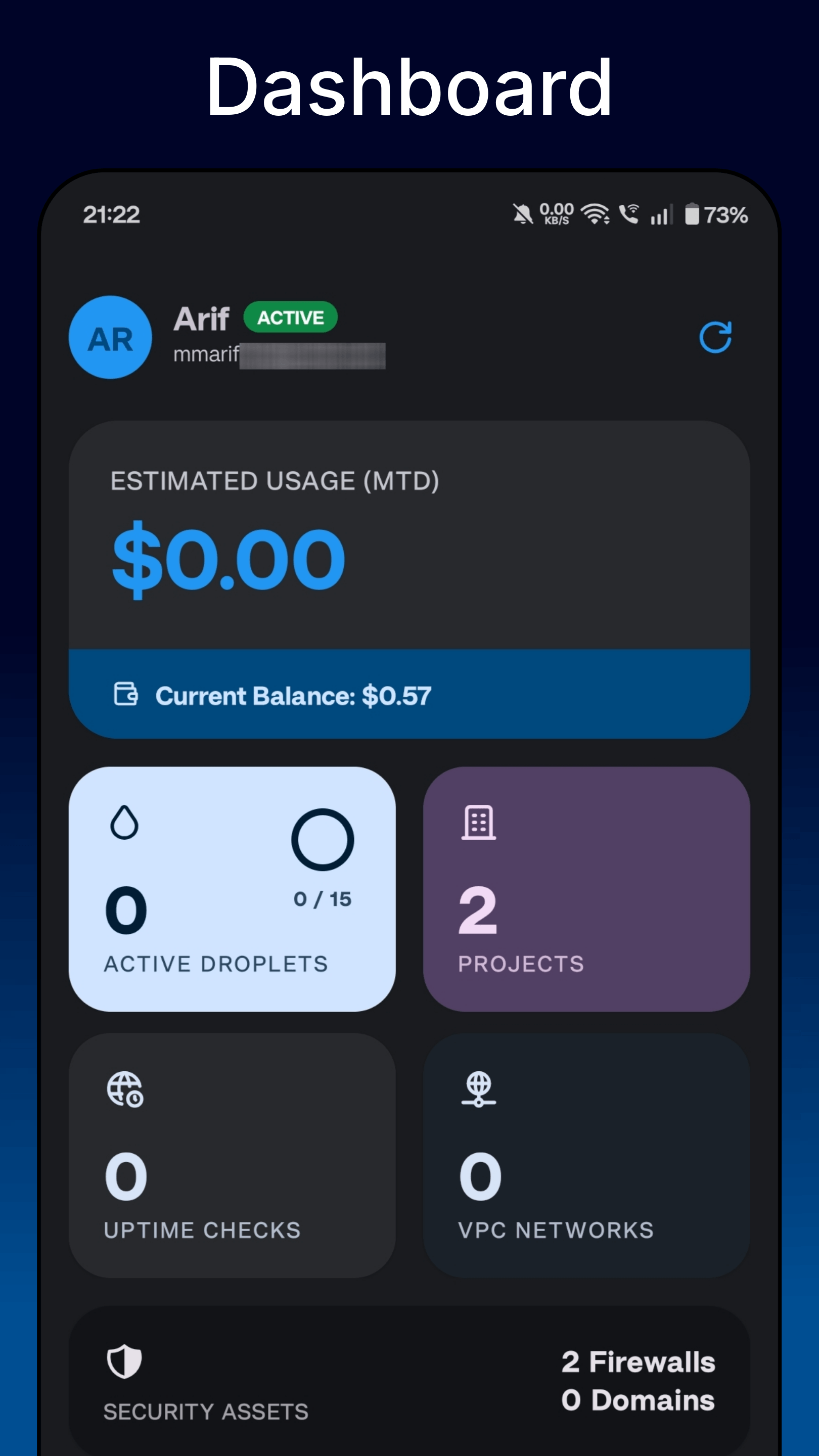 Screenshot of OceanNex for DigitalOcean