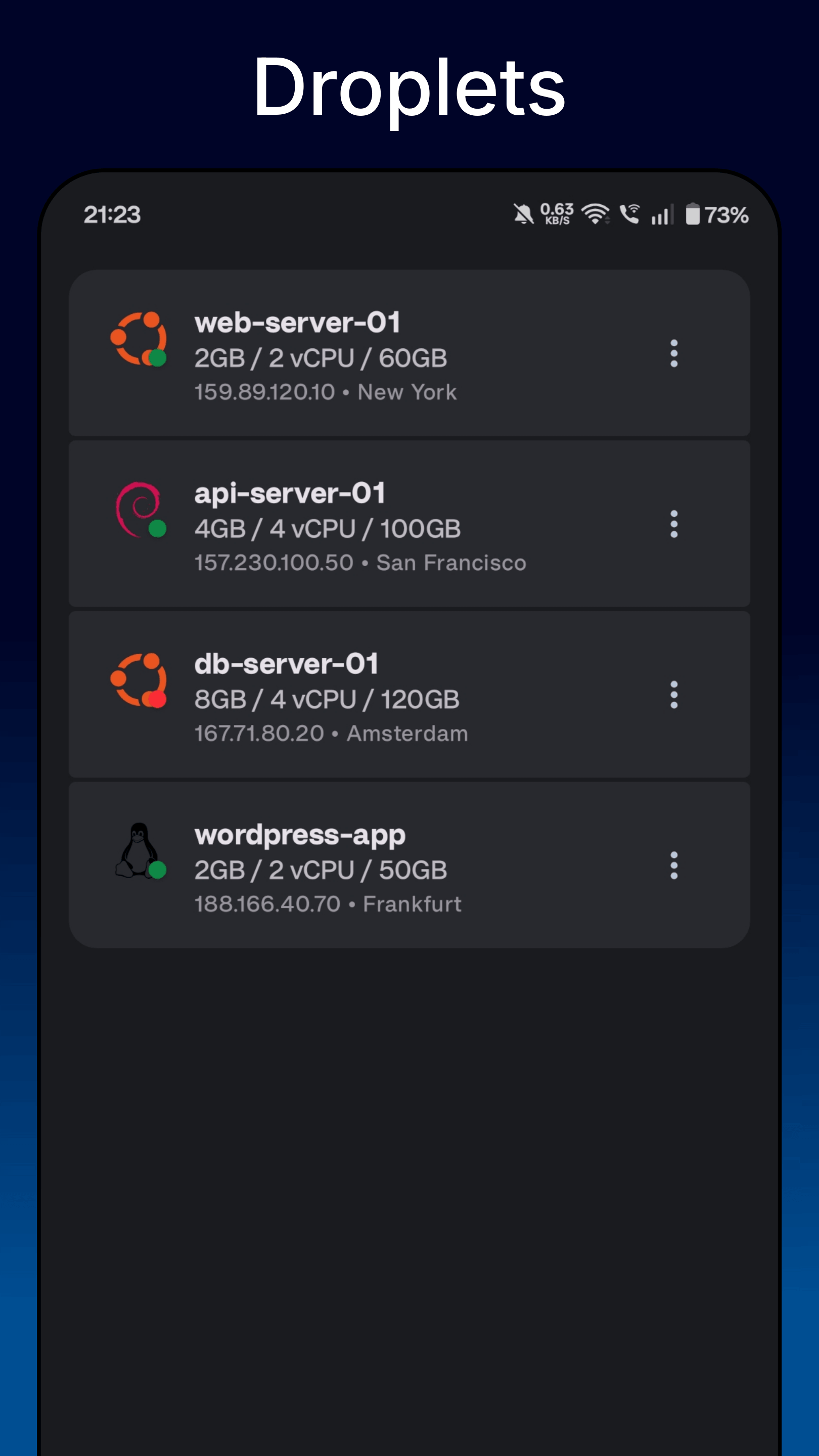 Screenshot of OceanNex for DigitalOcean