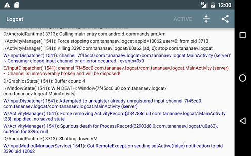 Screenshot of Logcat