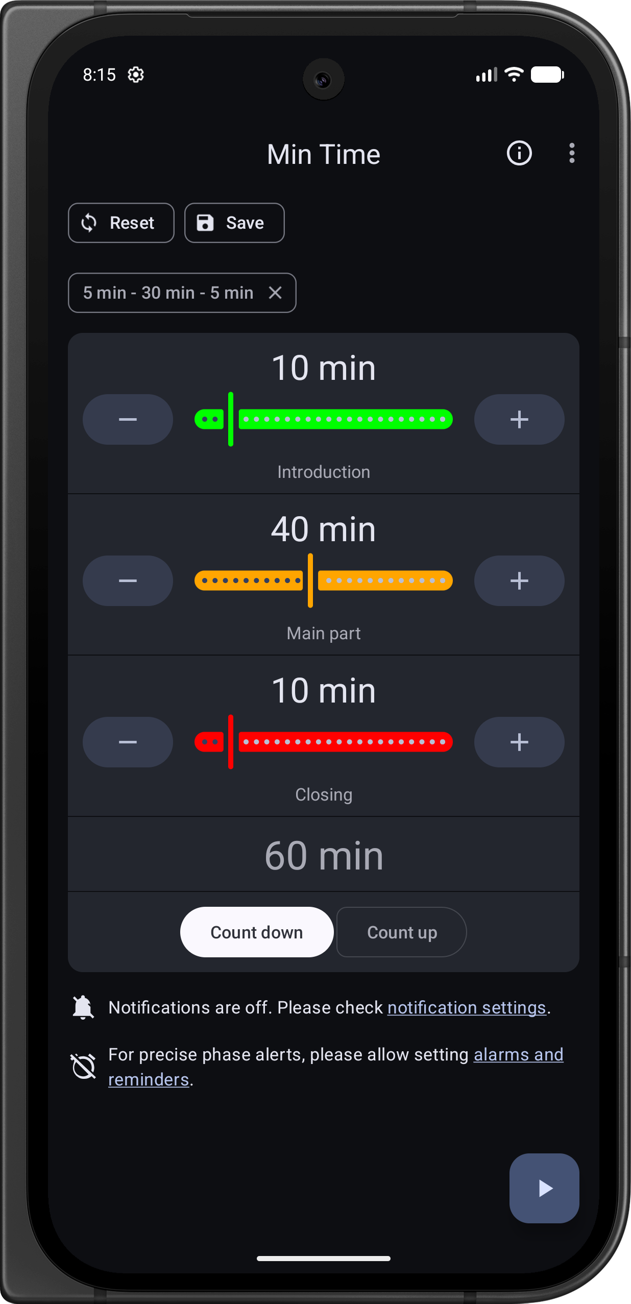 Screenshot of Min Time