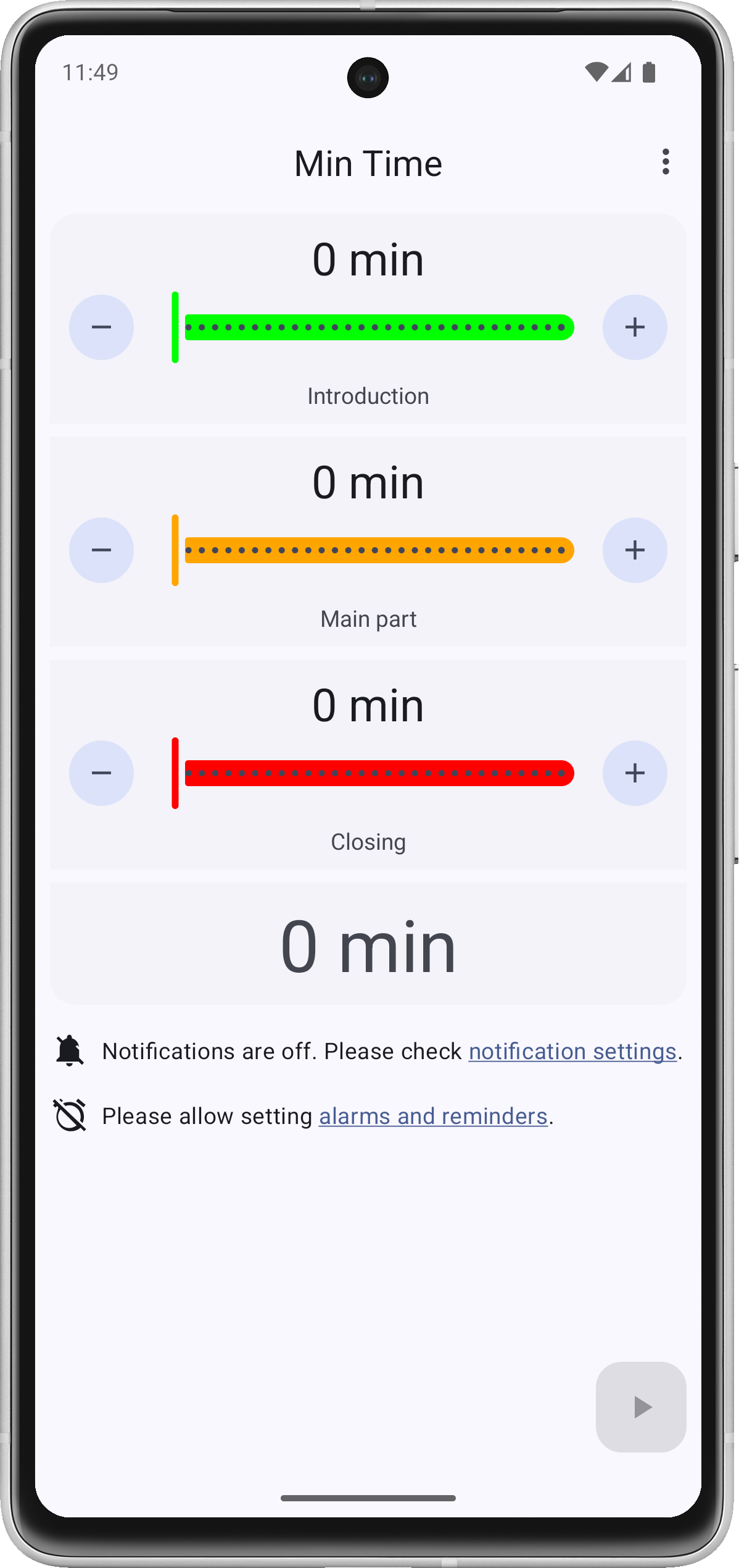 Screenshot of Min Time