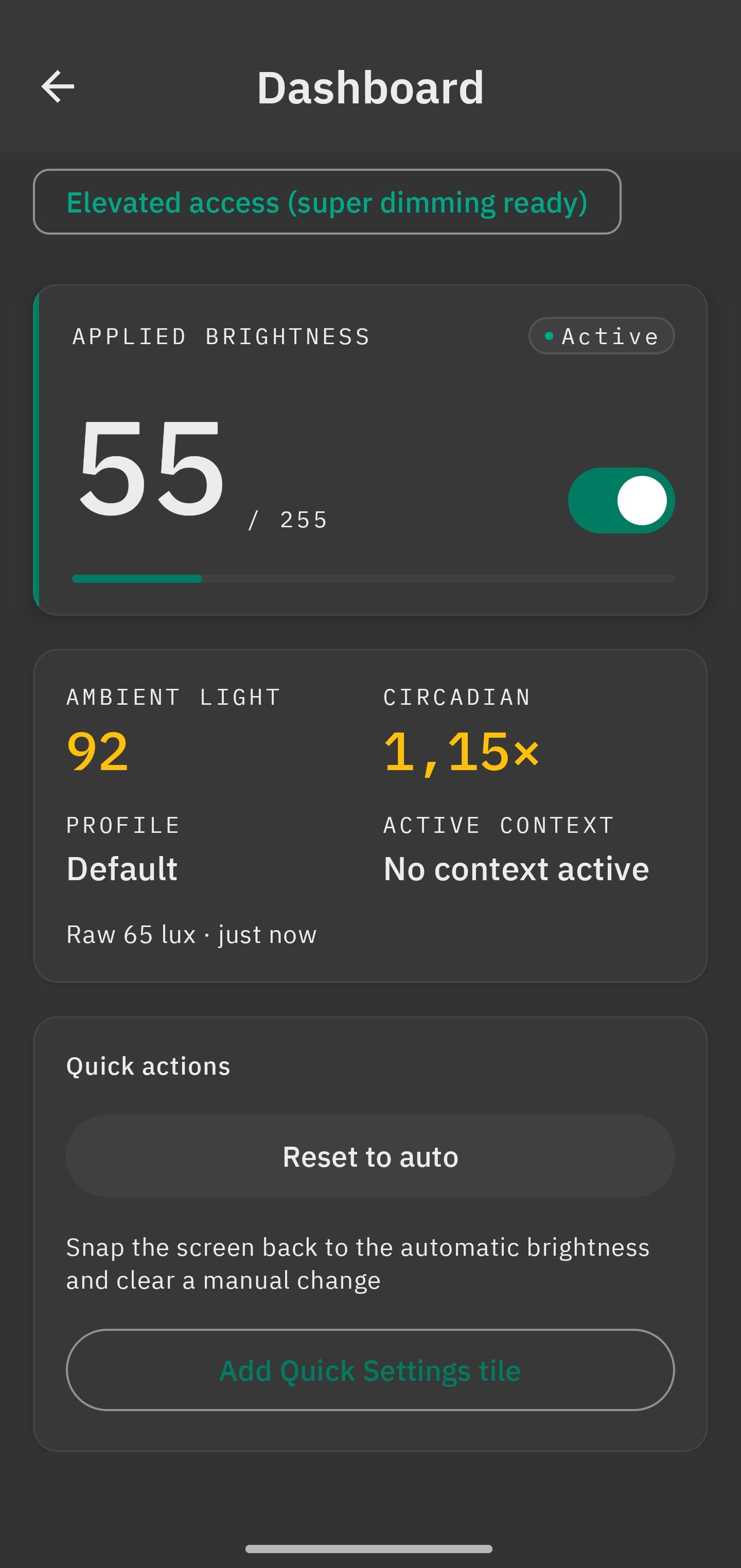 Screenshot of Tideo Auto Brightness