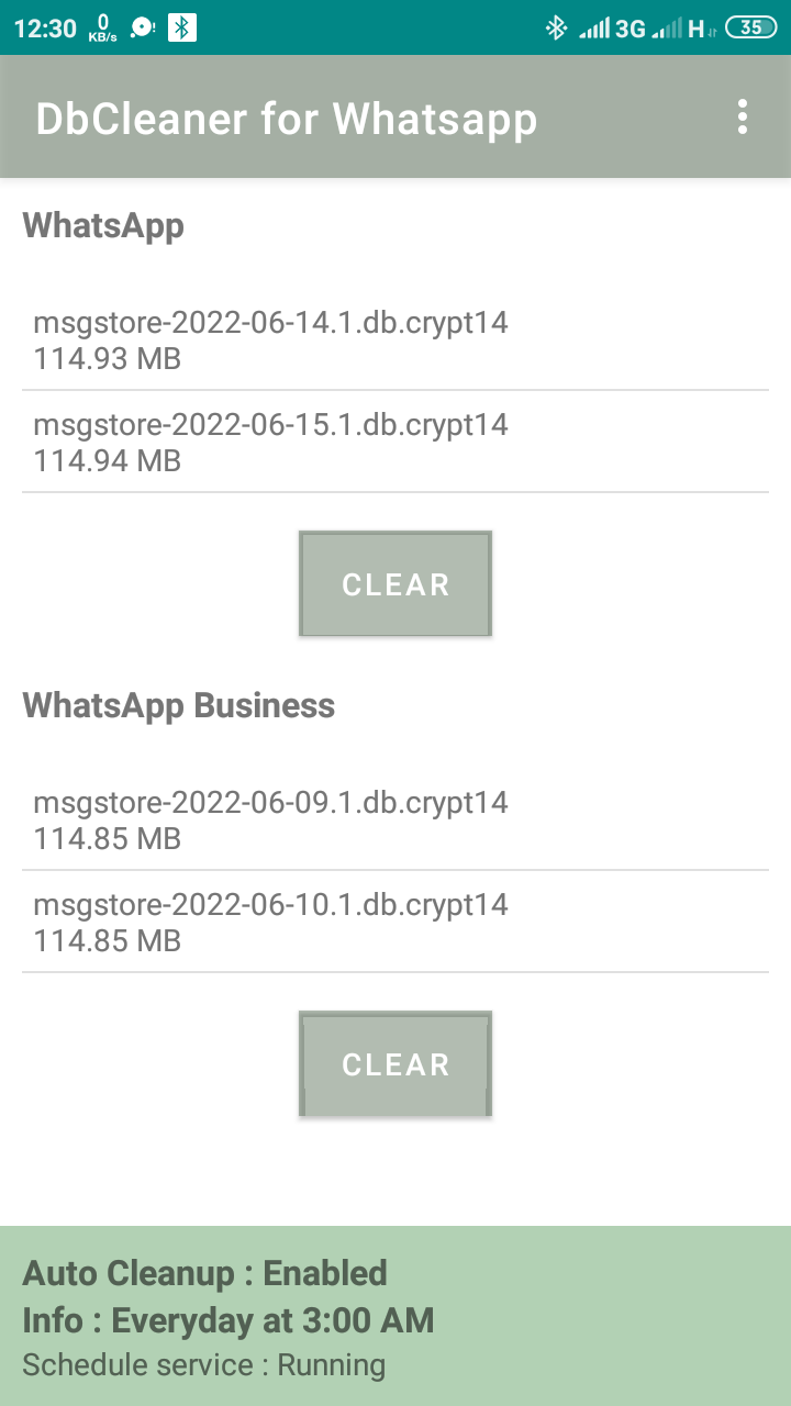 Screenshot of DbCleaner for Whatsapp