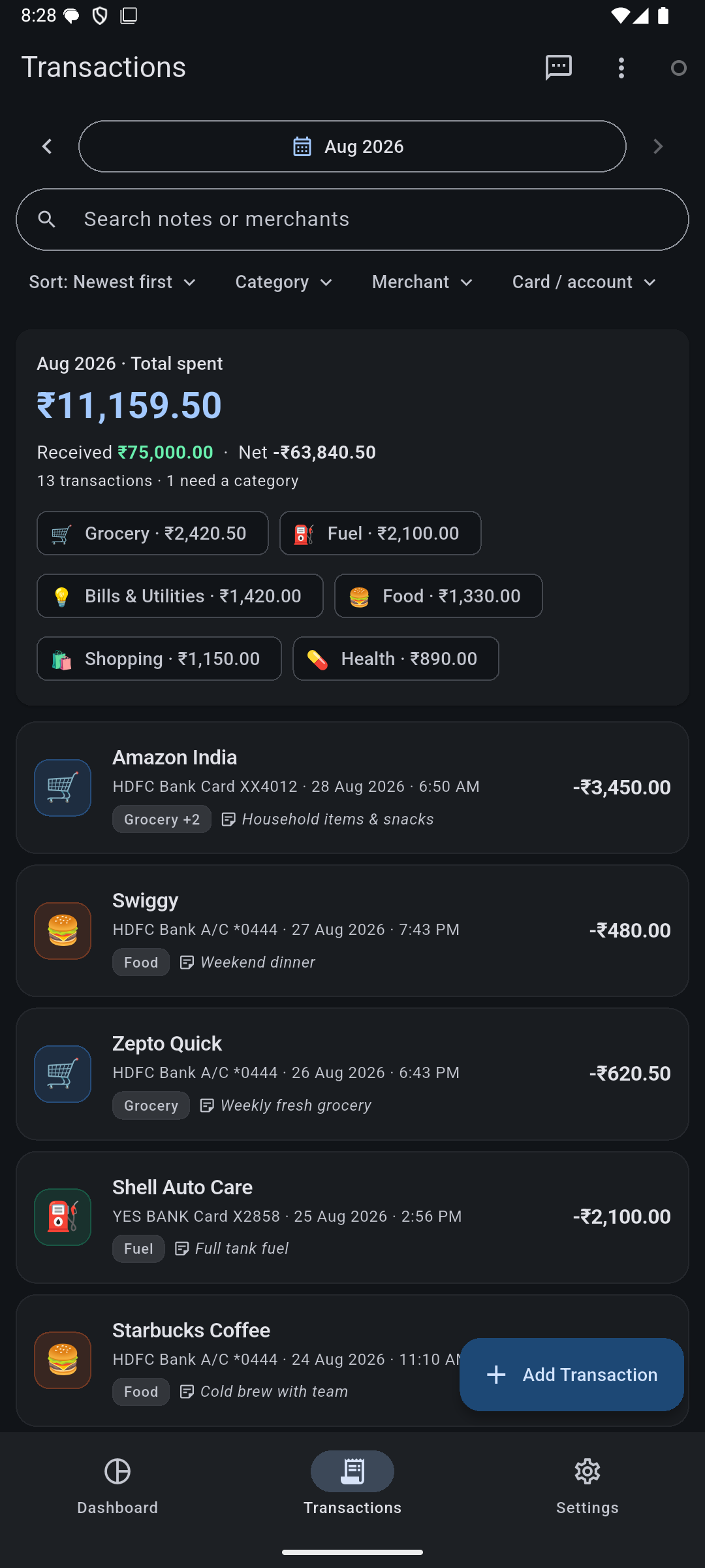 Screenshot of TU Expense Tracker