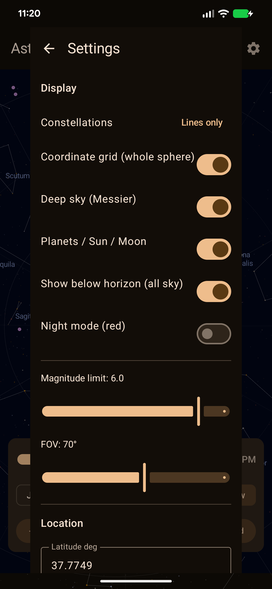 Screenshot of MA Astronomy