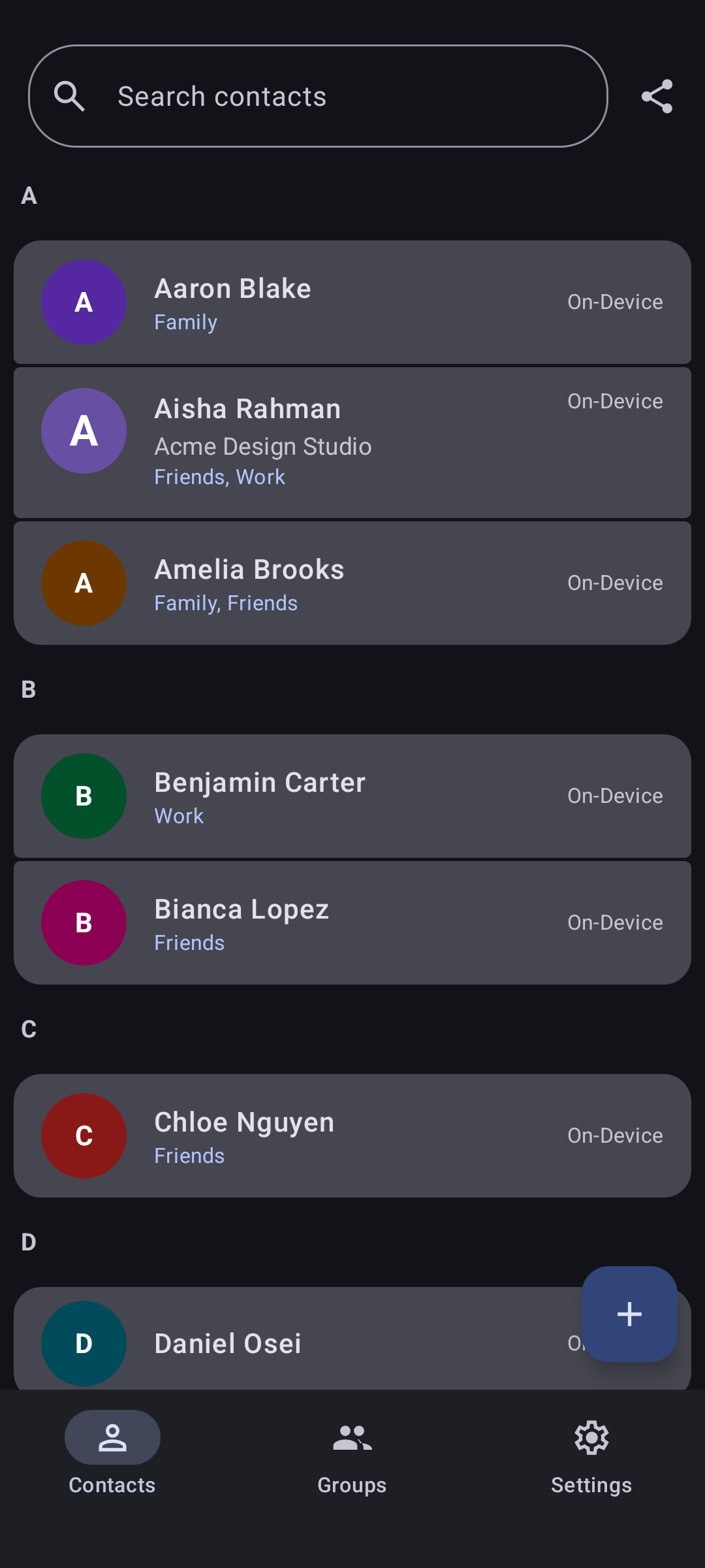 Screenshot of MA Contacts