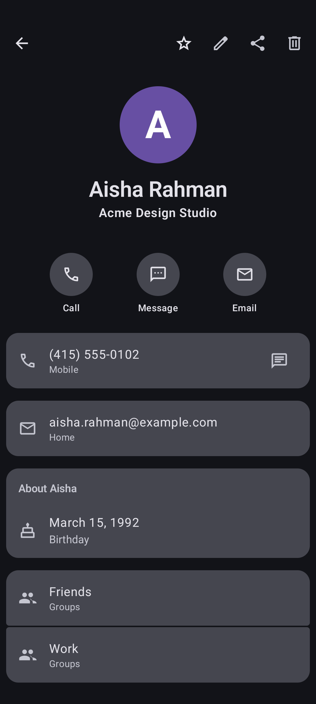Screenshot of MA Contacts