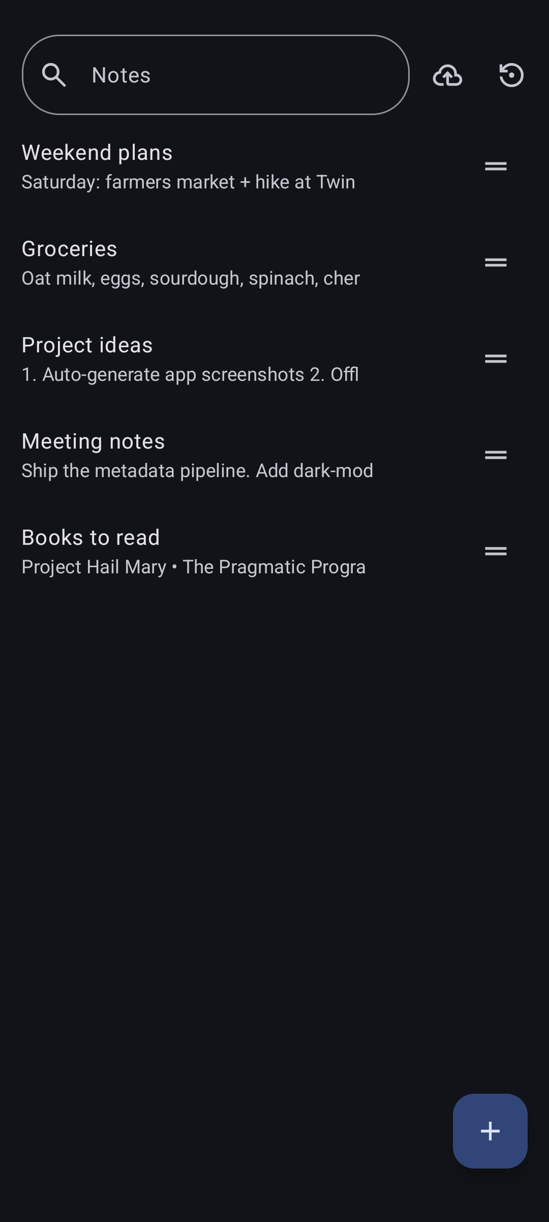 Screenshot of MA Notes