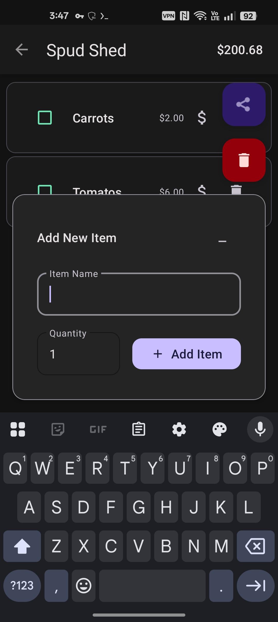 Screenshot of ShoppingList