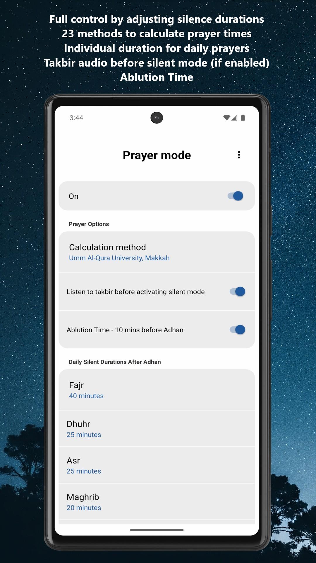 Screenshot of Prayer mode