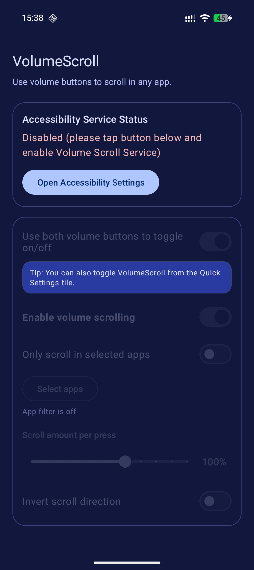 Screenshot of VolumeScroll