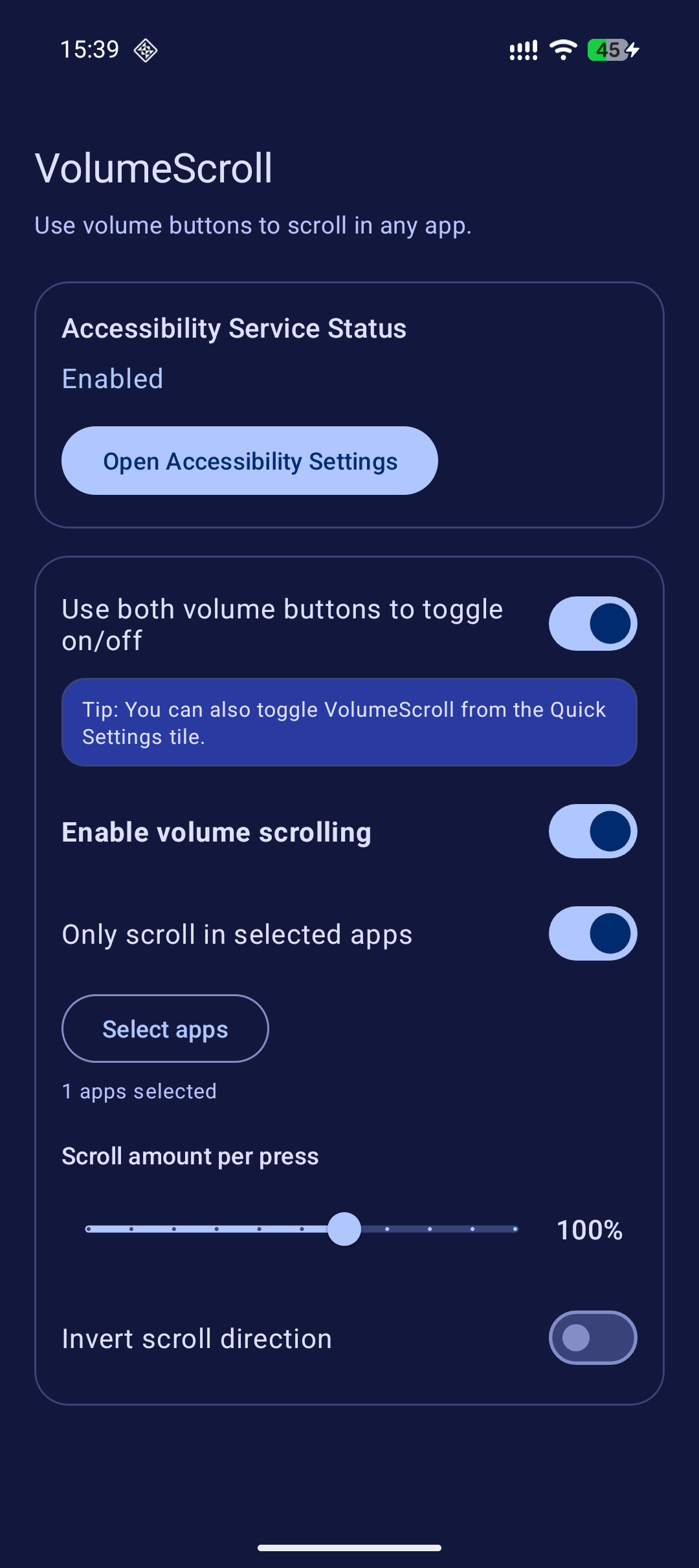 Screenshot of VolumeScroll