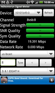 Screenshot of Hdhomerun Signal Meter