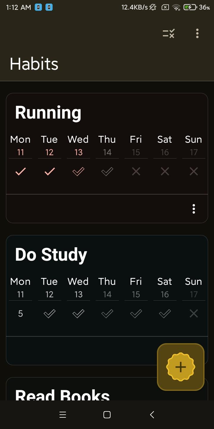 Screenshot of YA Habit Tracker