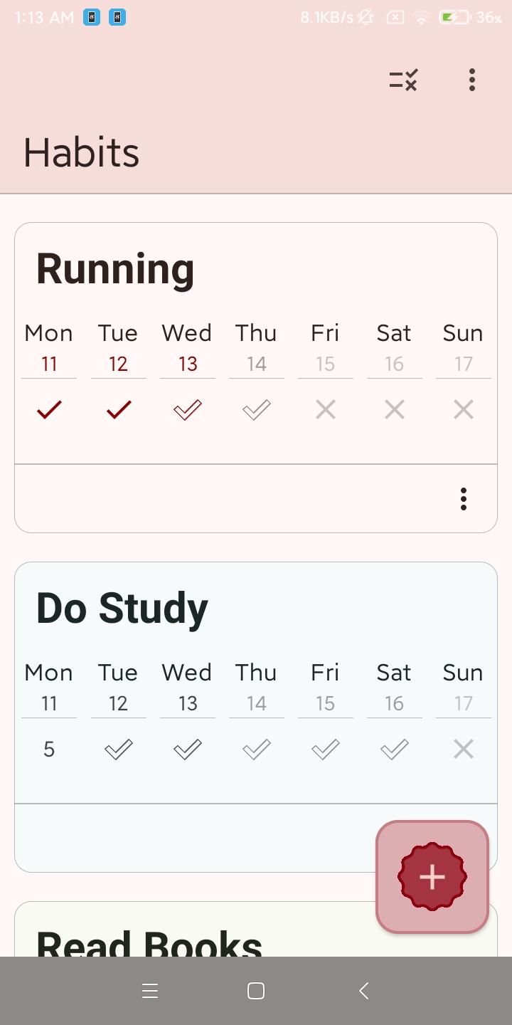 Screenshot of YA Habit Tracker