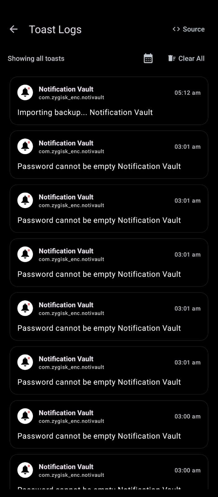 Screenshot of Notification Vault