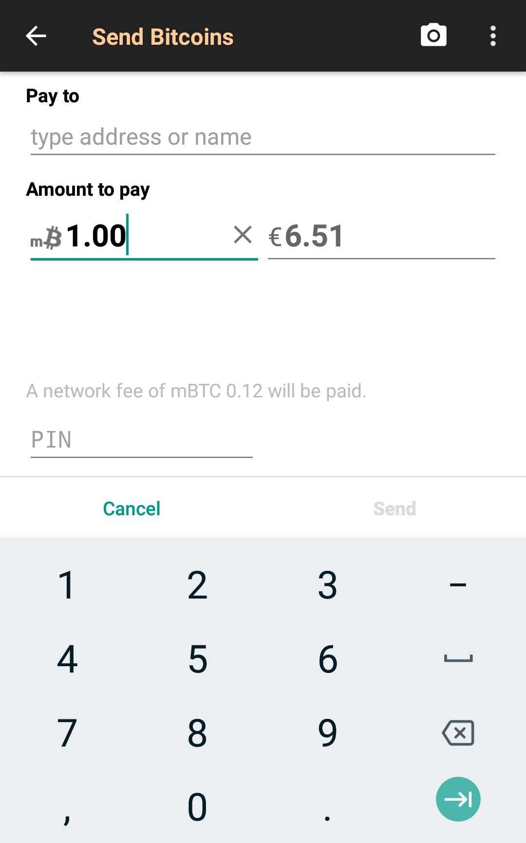 Screenshot of Bitcoin Wallet [signet]