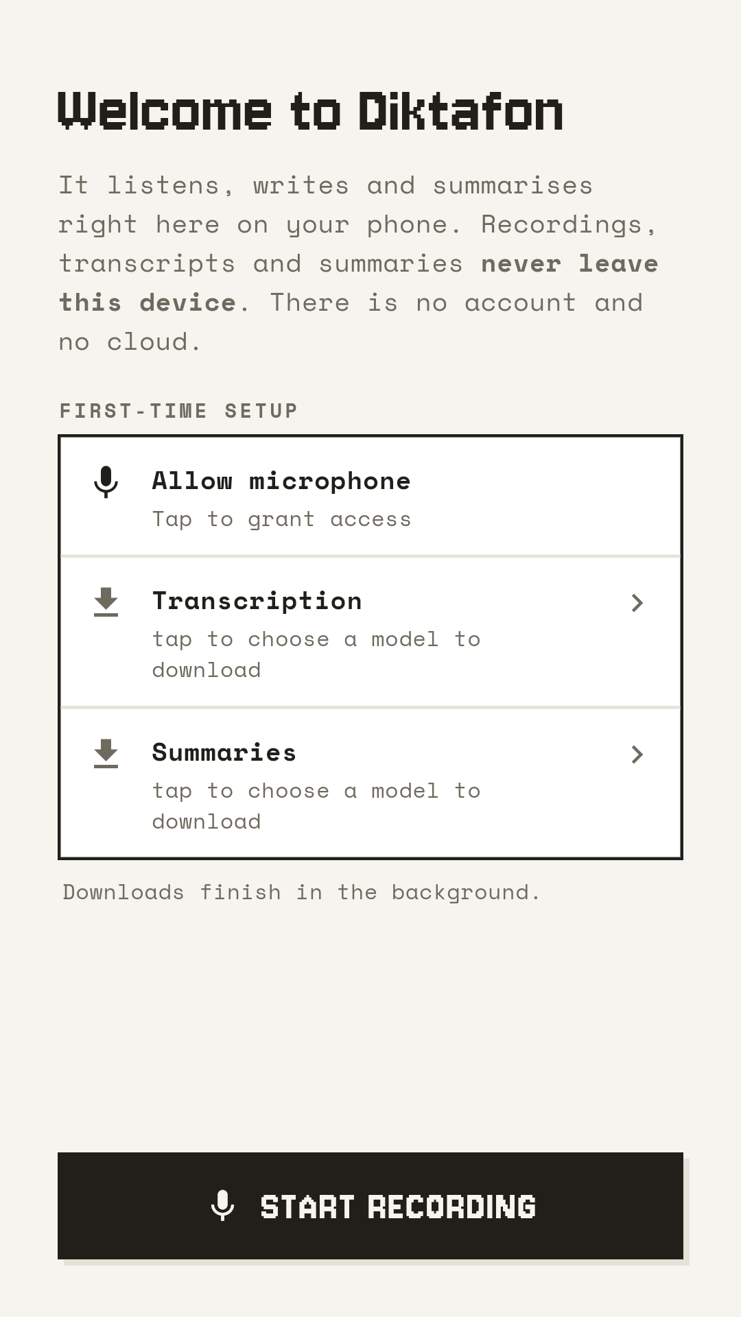Screenshot of Diktafon: Voice Memos on Tape