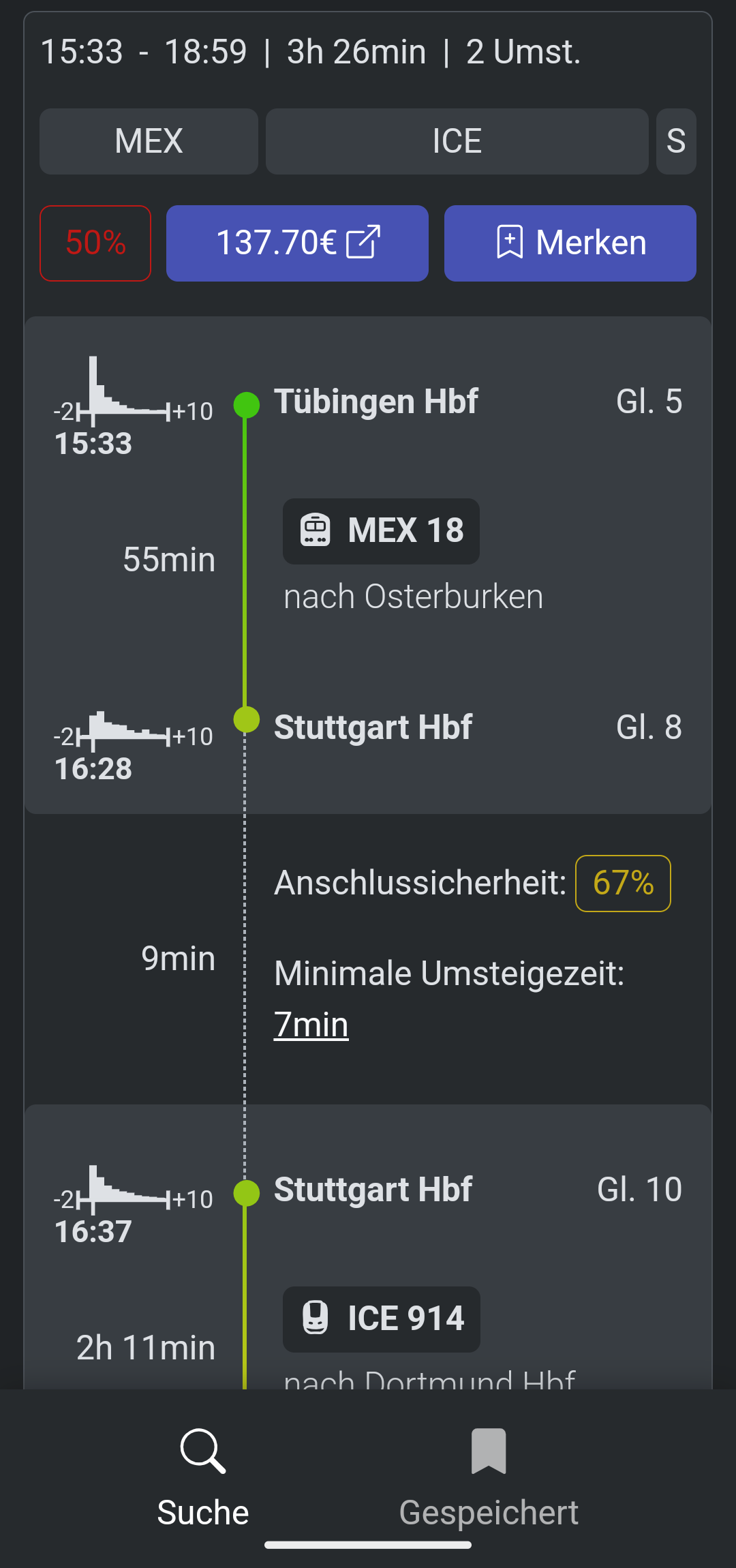 Screenshot of Bahn-Vorhersage