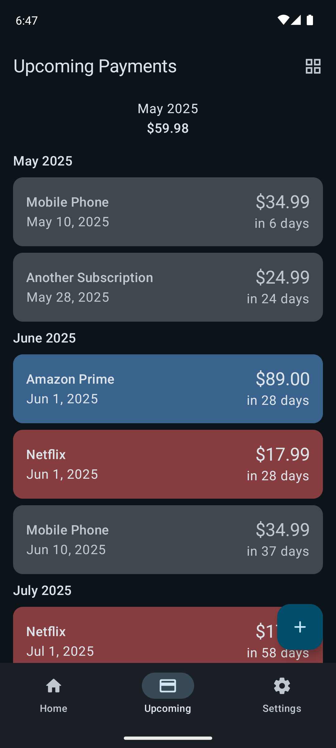 Screenshot of Recurring Expense Tracker