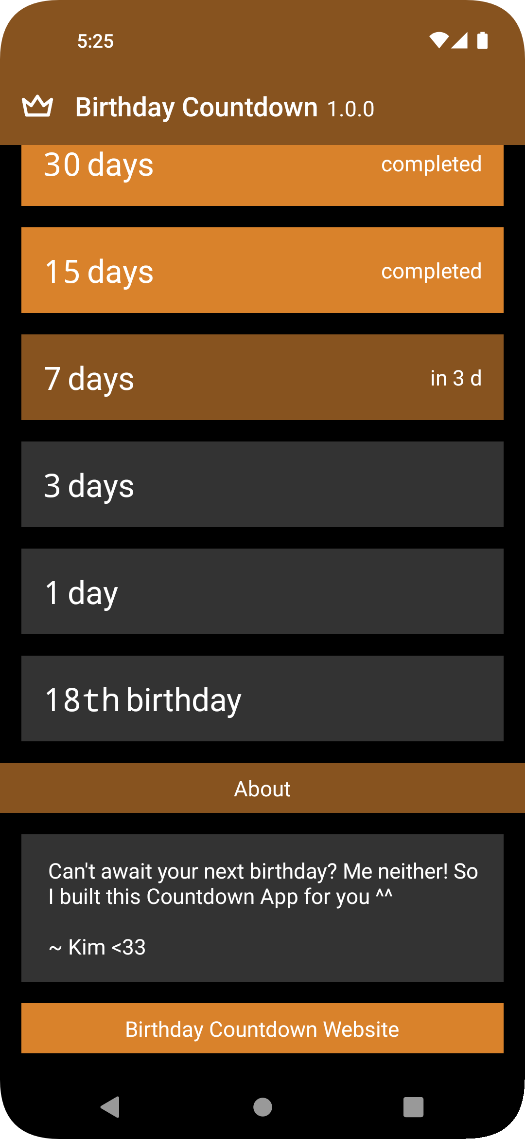 Screenshot of Birthday Countdown
