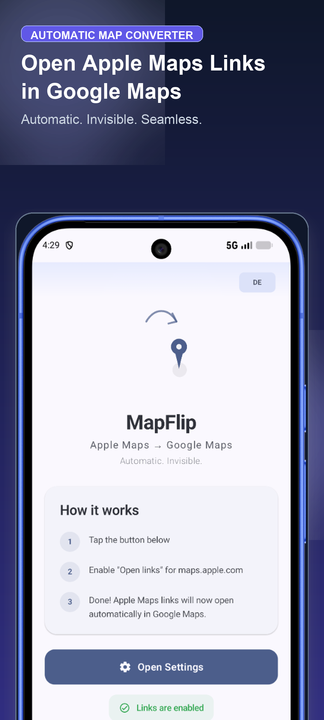 Screenshot of MapFlip - Apple to Google