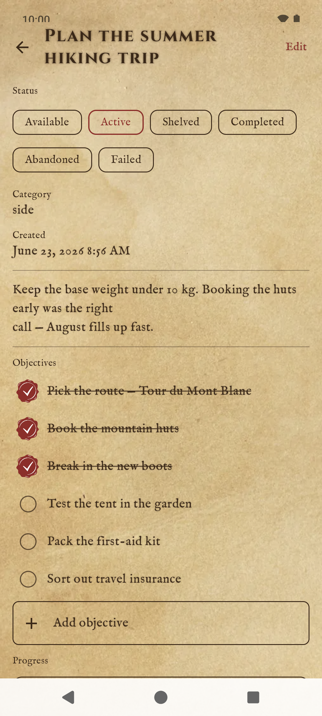 Screenshot of Quest Log