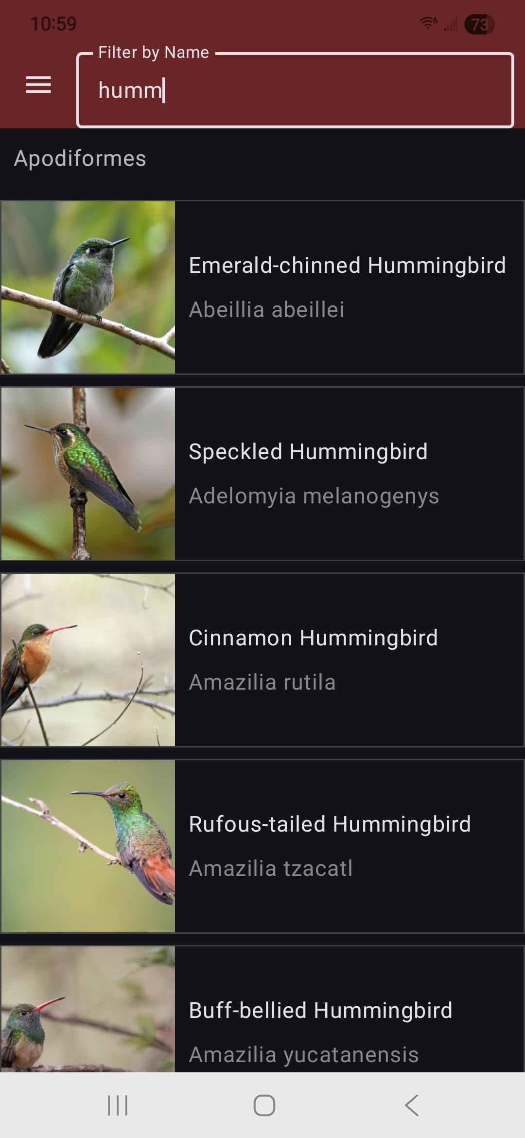 Screenshot of Birdipedia