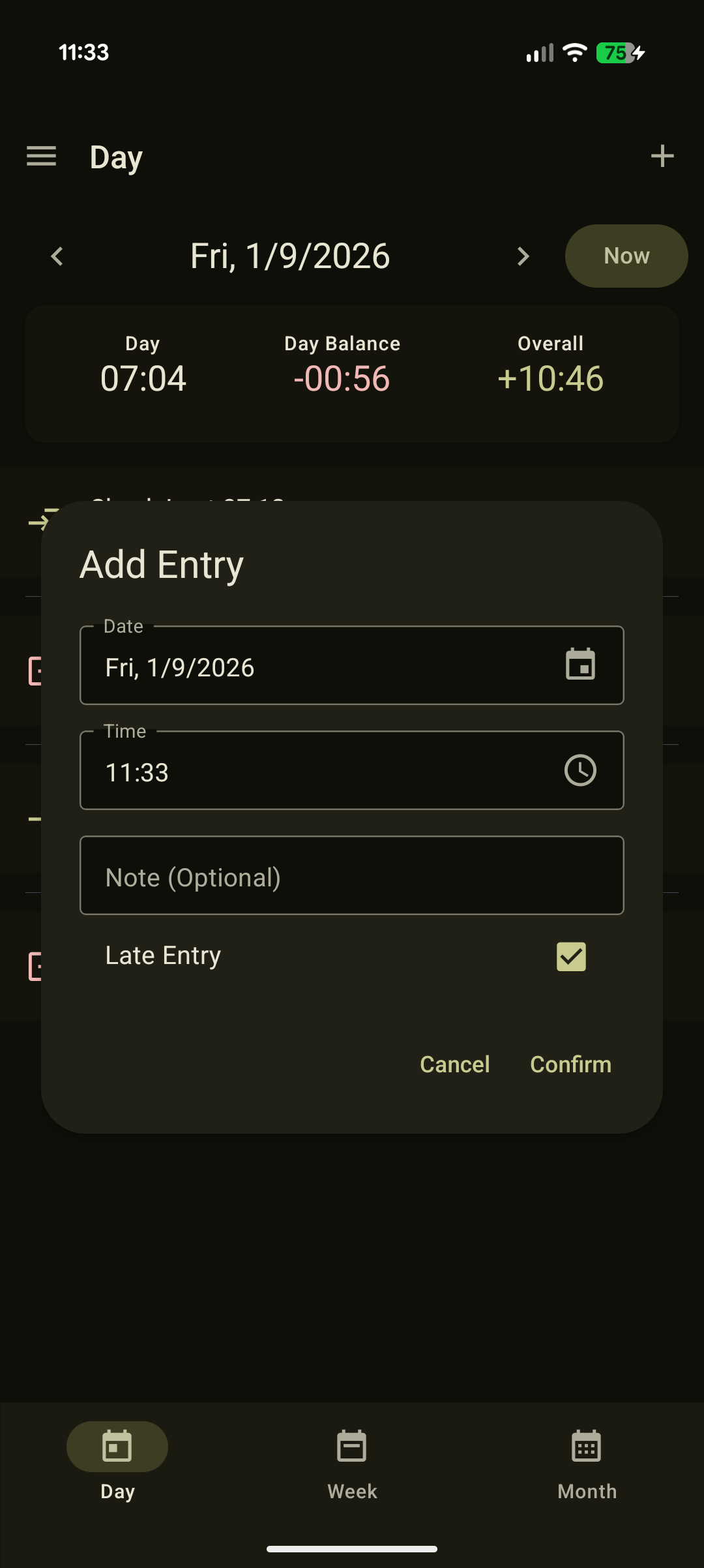 Screenshot of time-tracking
