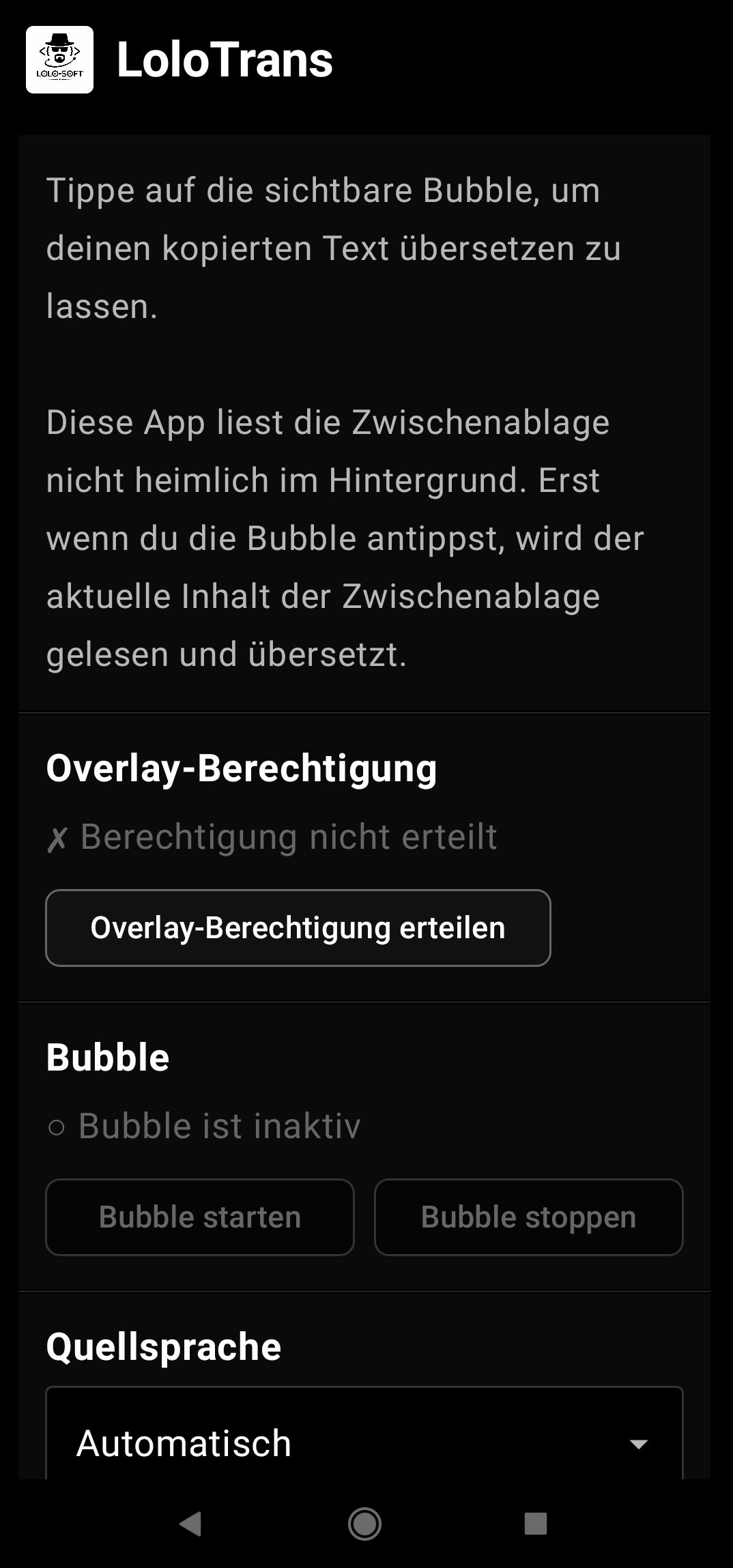 Screenshot of LoloTrans