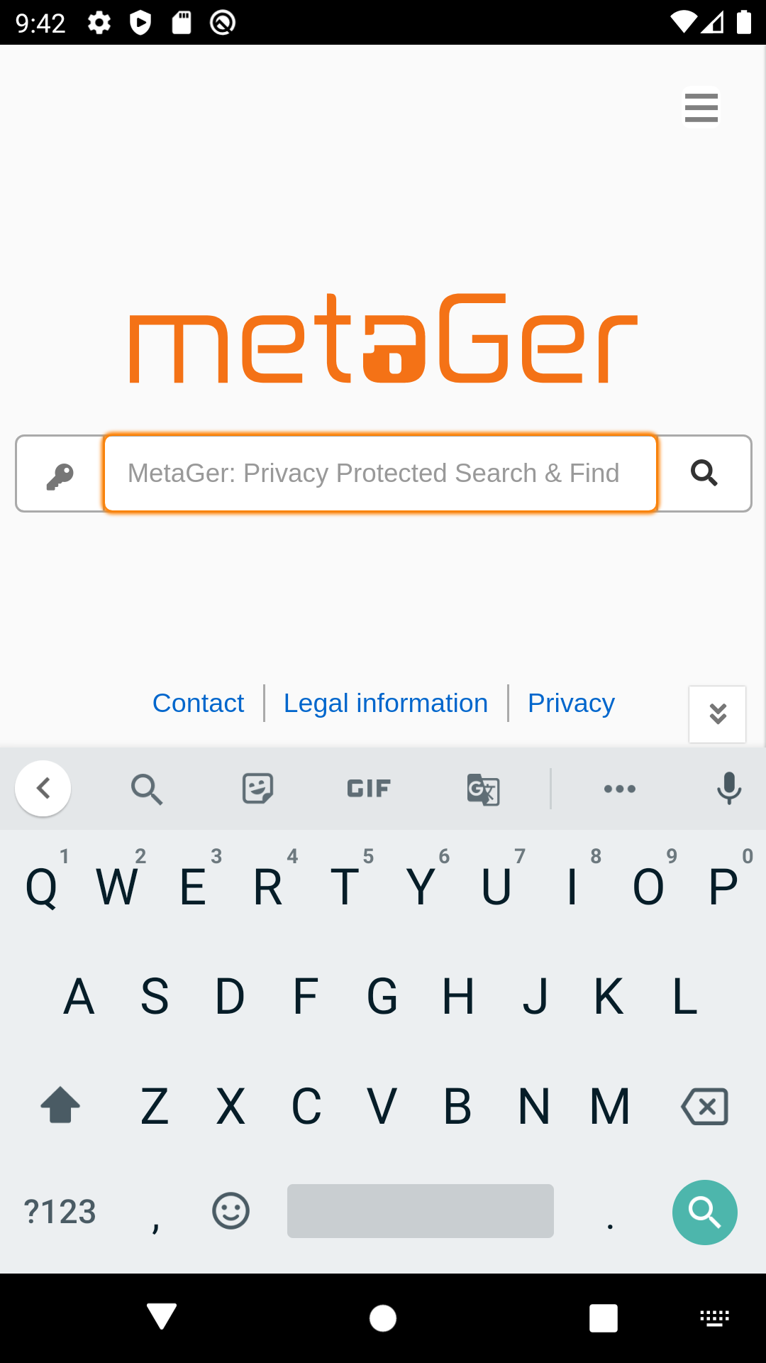 Screenshot of MetaGer Search