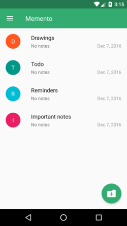 Screenshot of Memento