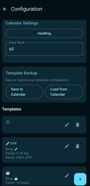 Screenshot of Medical Calendar Log