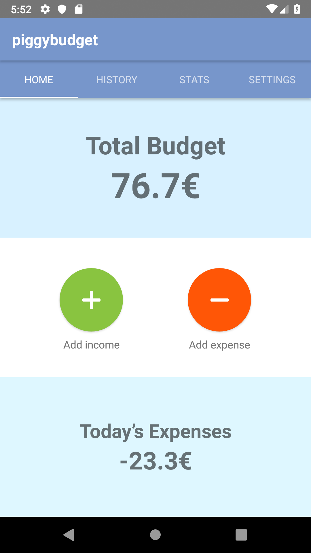 Screenshot of piggybudget