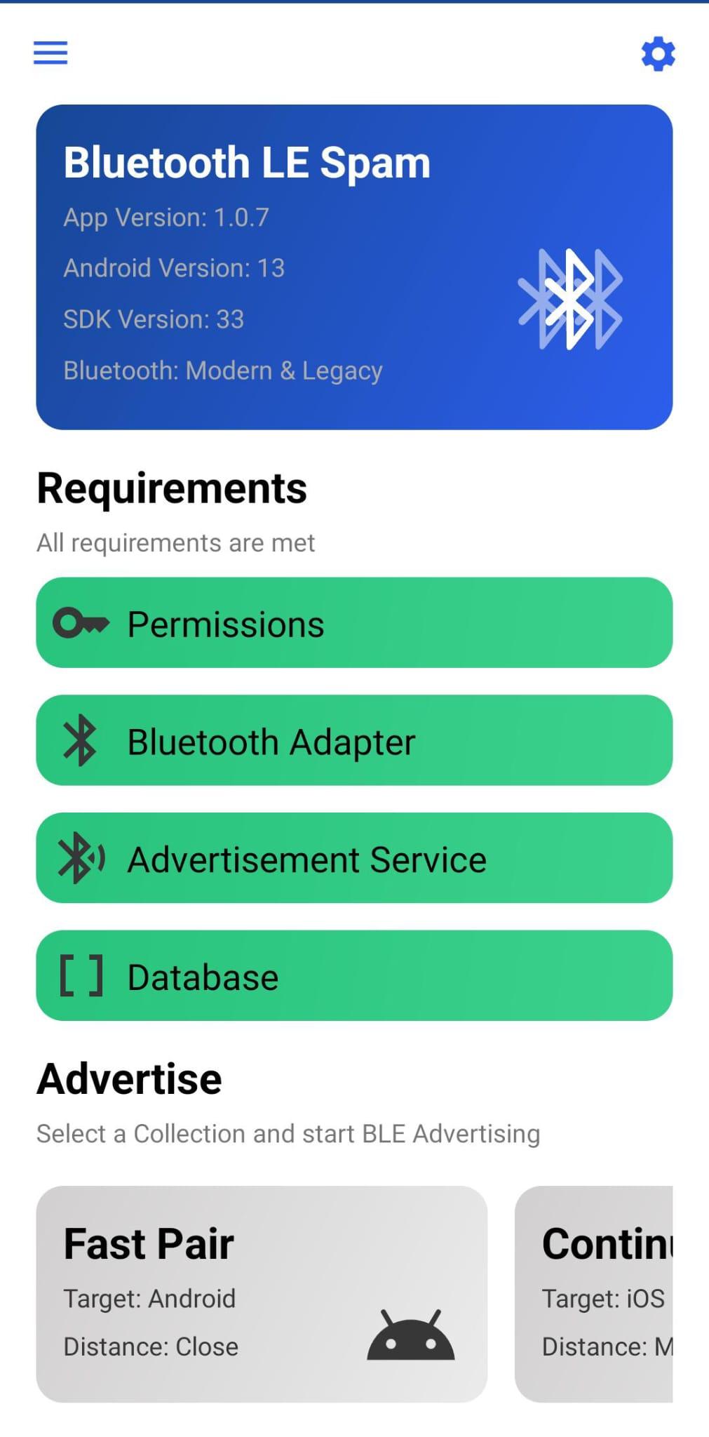 Screenshot of Bluetooth LE Spam
