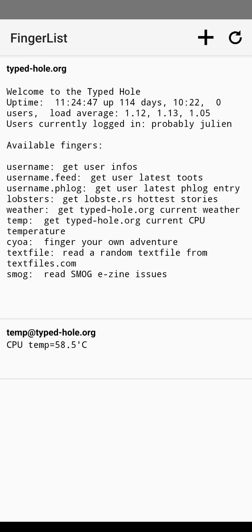 Screenshot of FingerList
