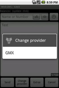 Screenshot of WebSMS Connector: GMX