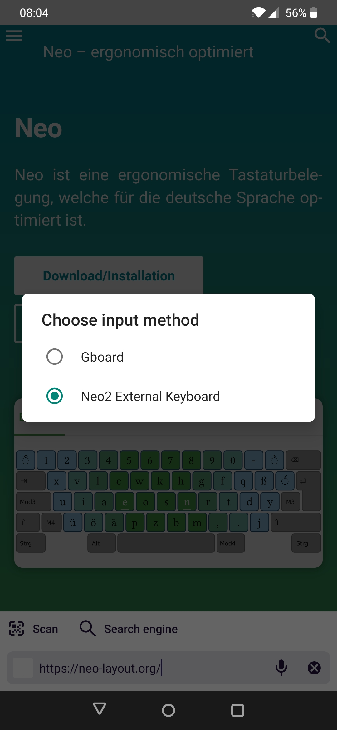 Screenshot of Neo2 External Keyboard