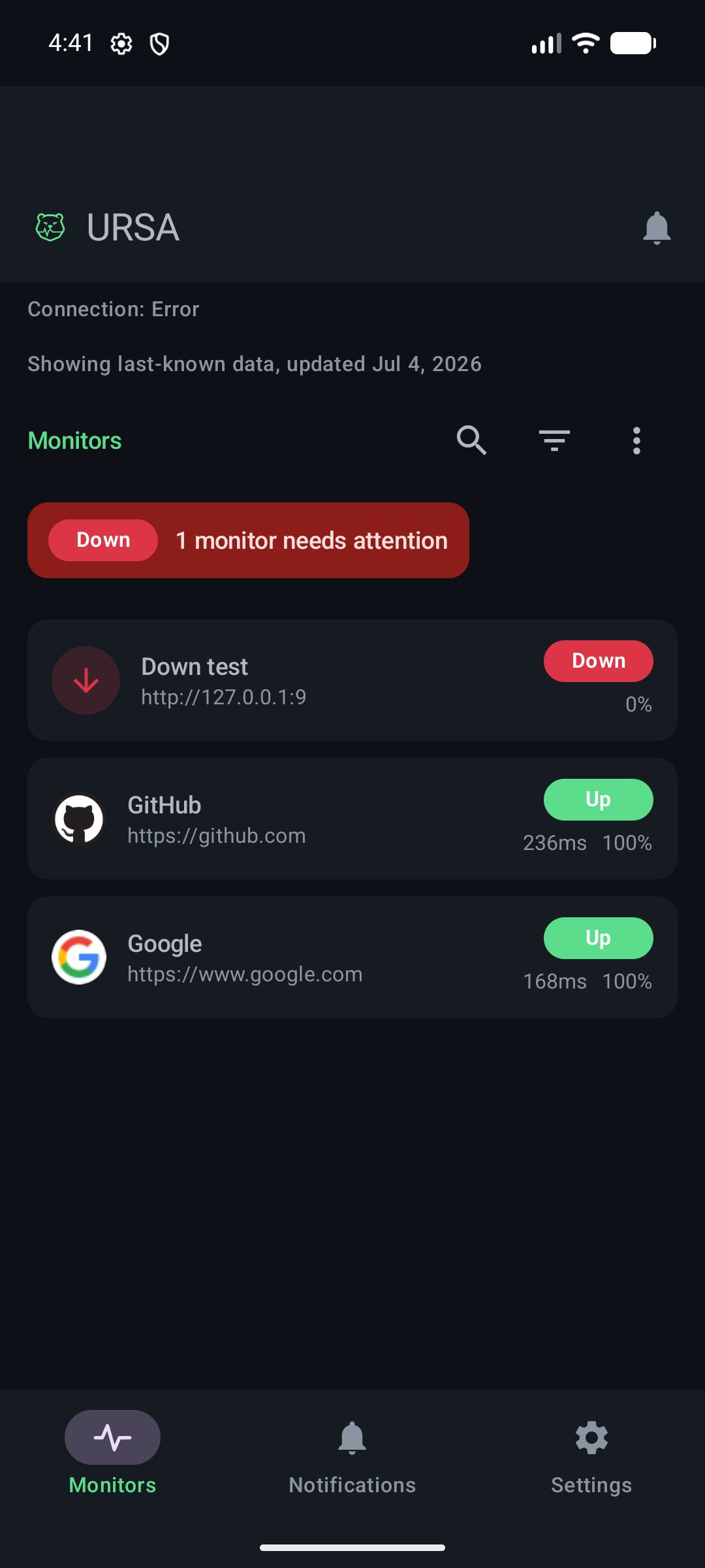 Screenshot of URSA
