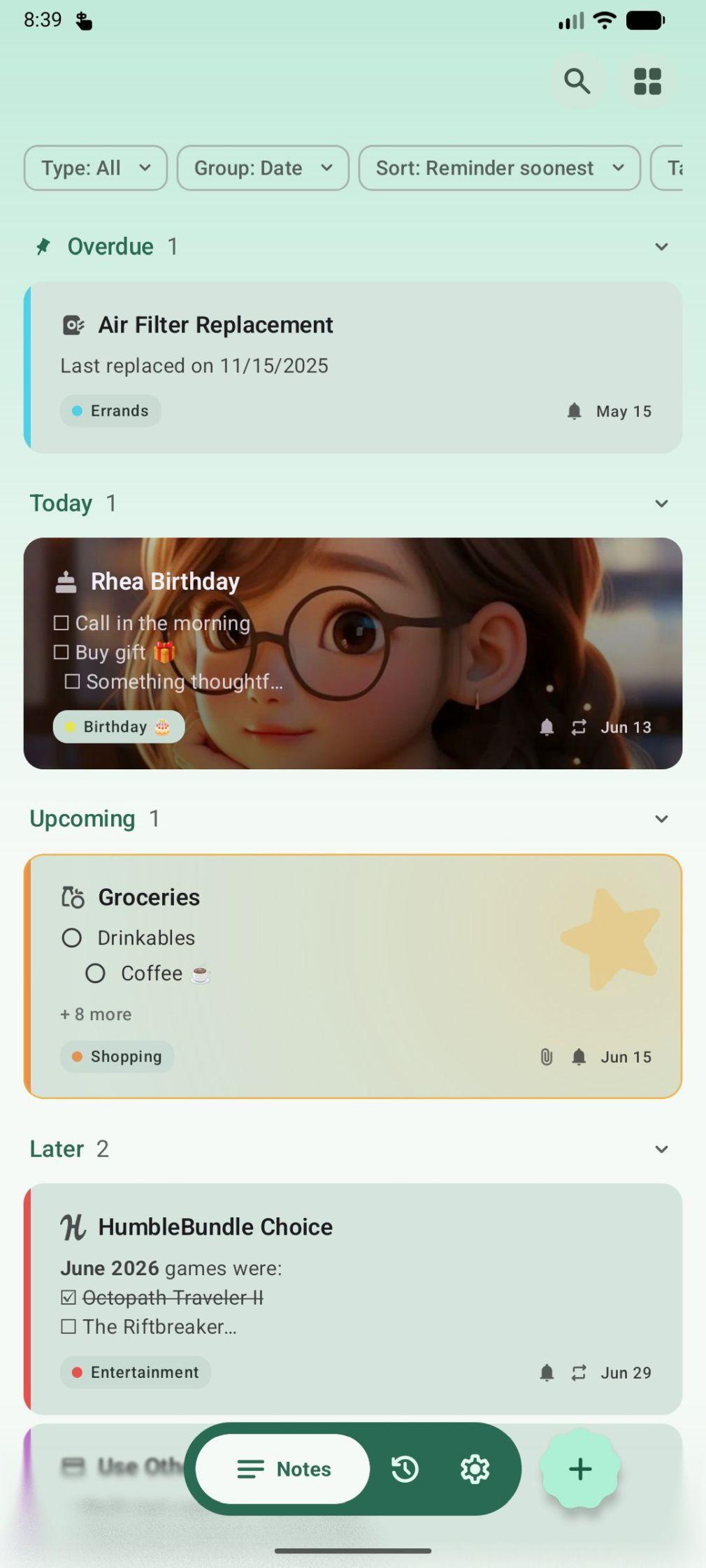Screenshot of Remember: Notes & Reminders