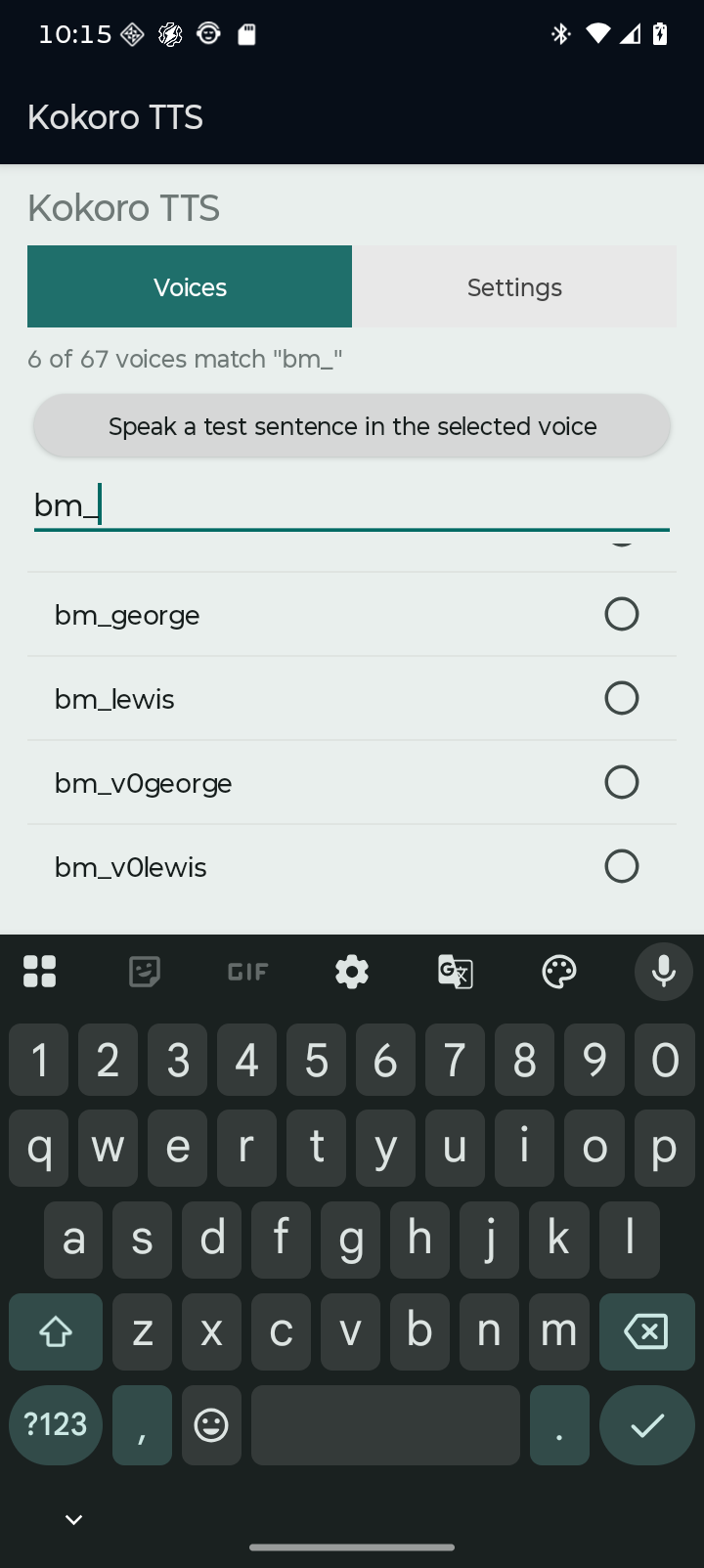 Screenshot of Kokoro Android system TTS driver