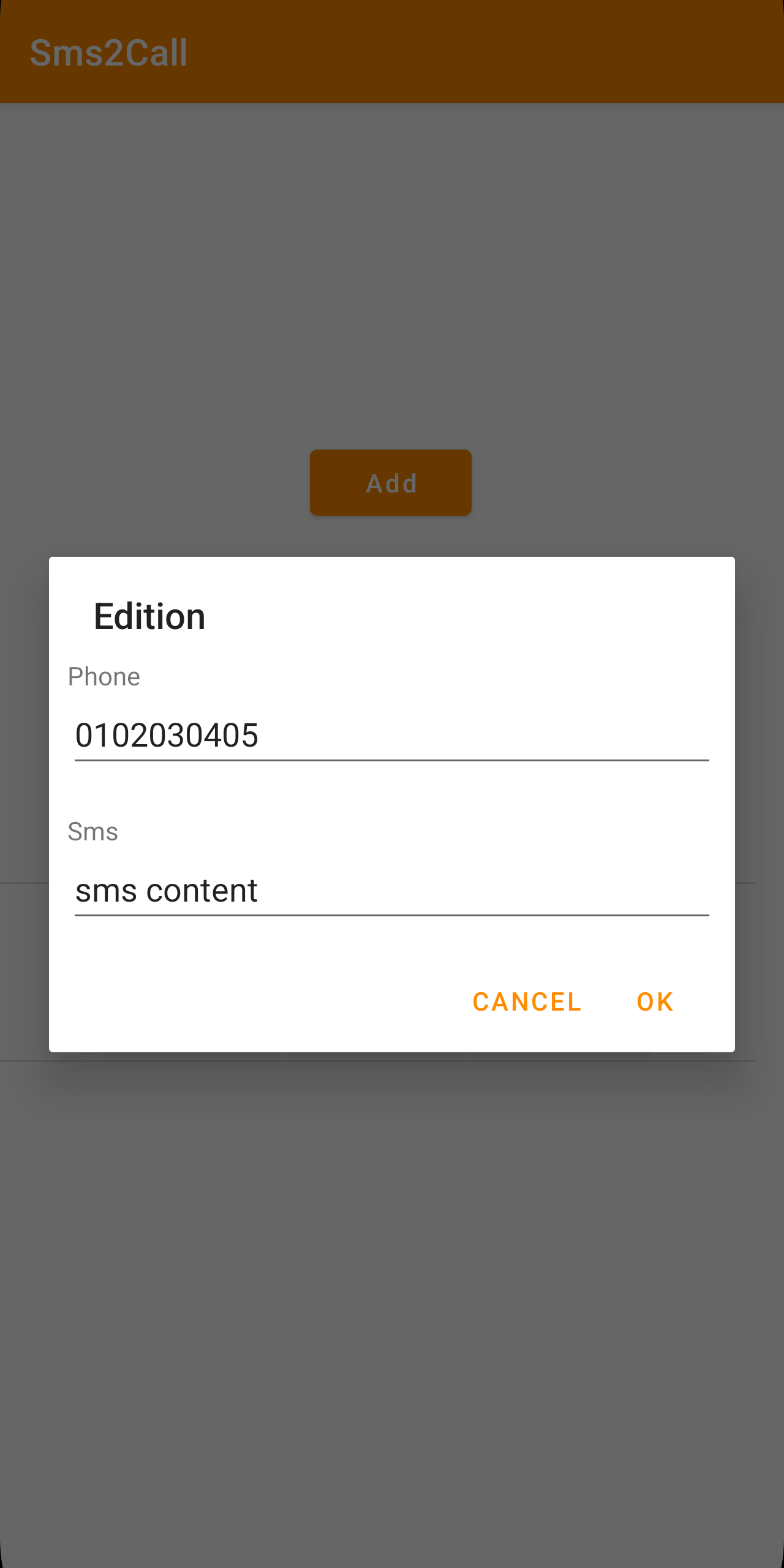 Screenshot of sms2call