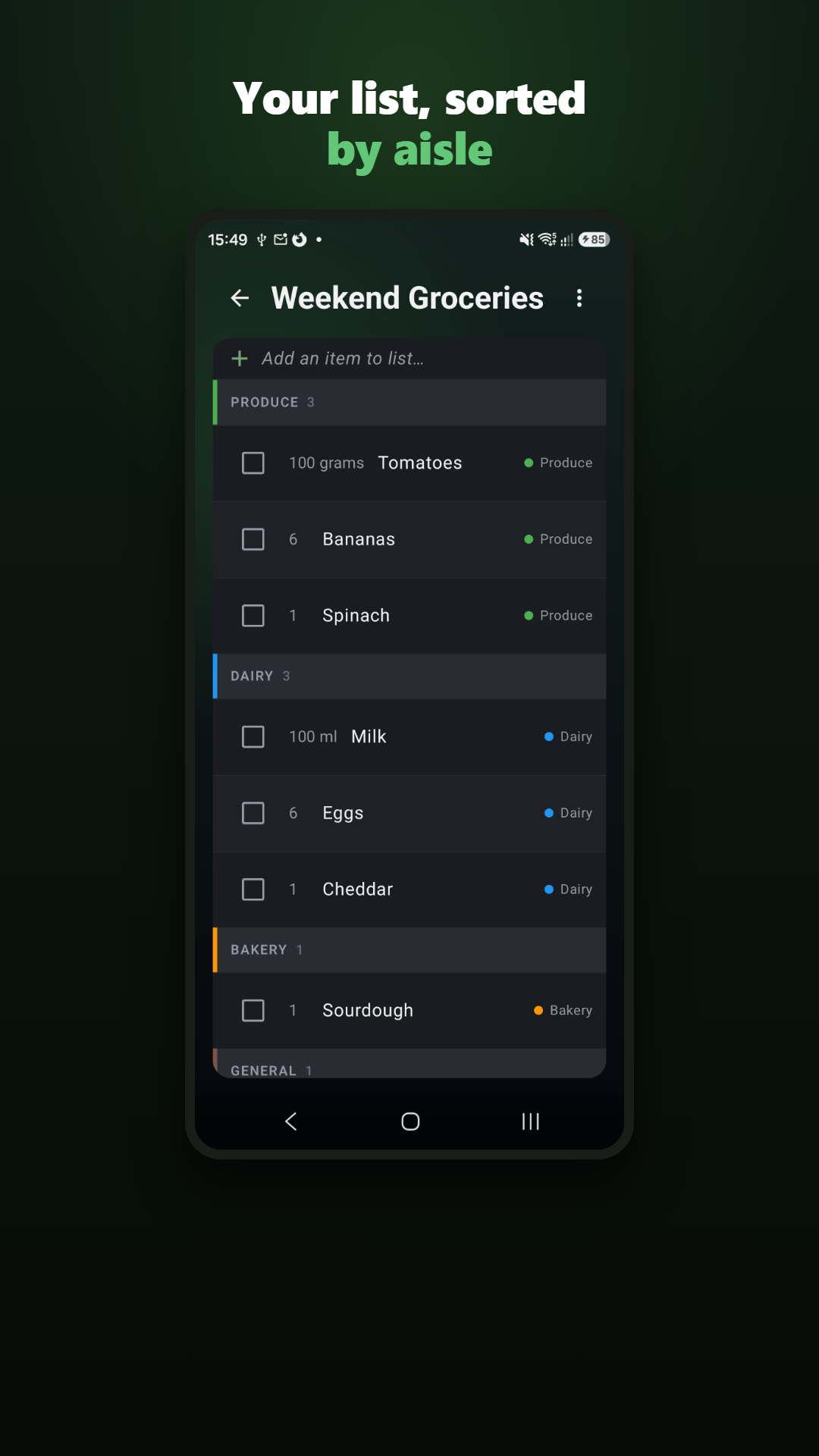 Screenshot of Shopping List for Nextcloud