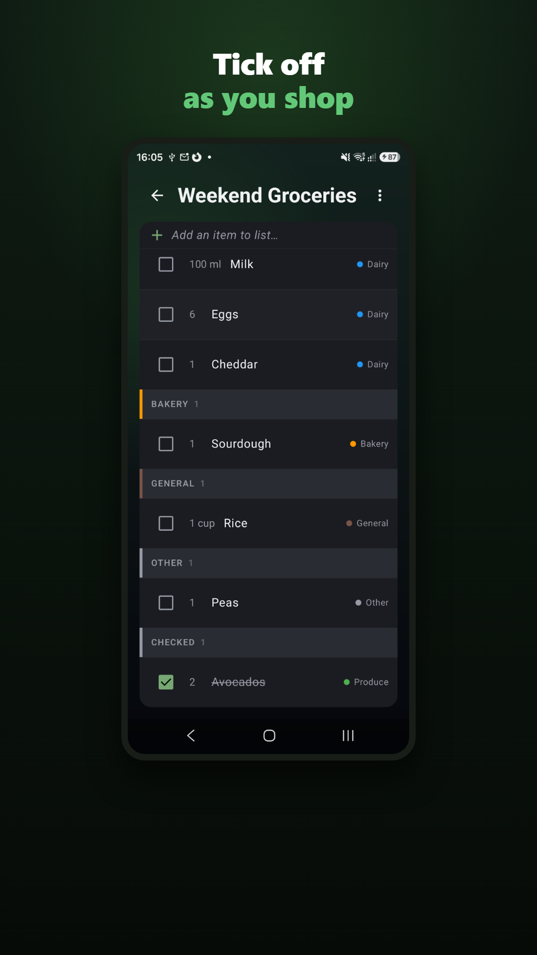 Screenshot of Shopping List for Nextcloud