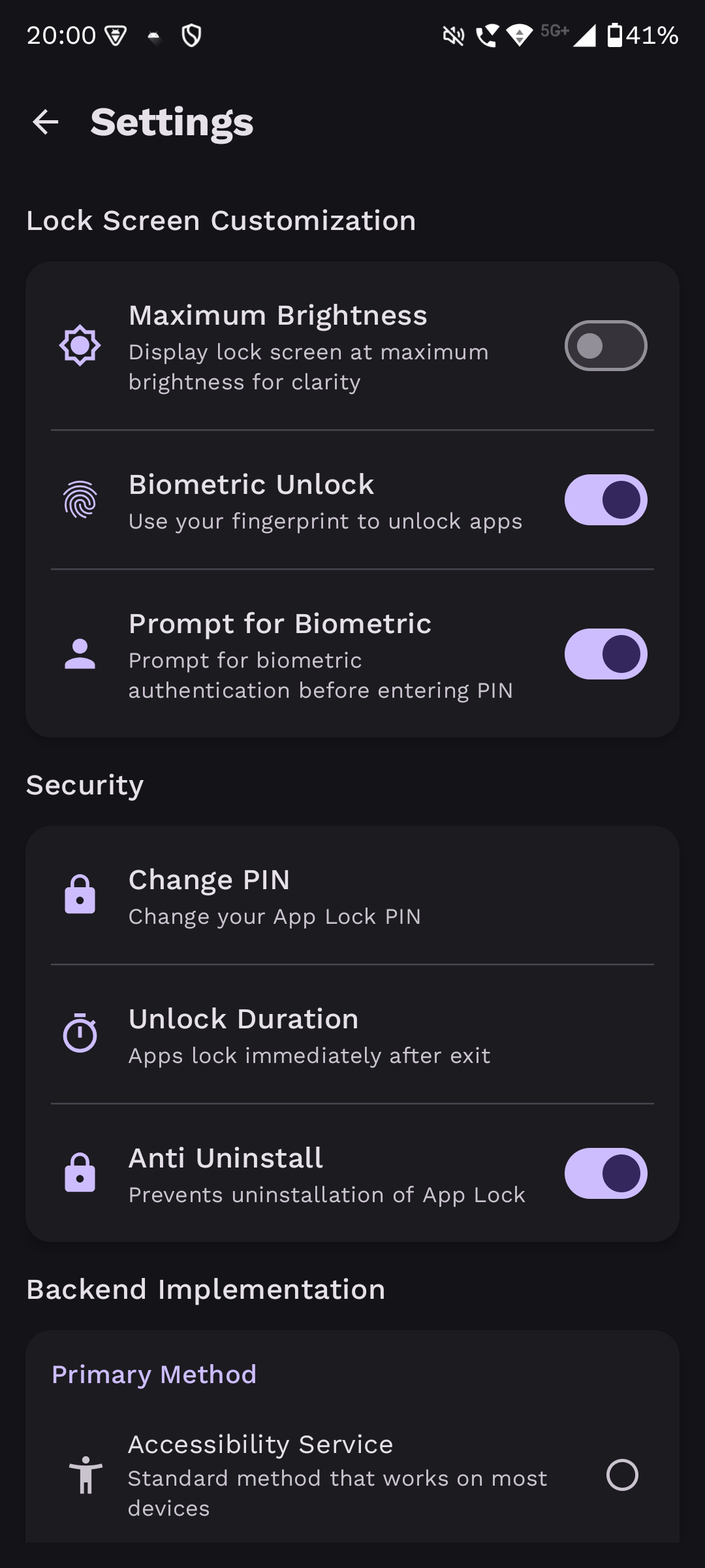 Screenshot of App Lock